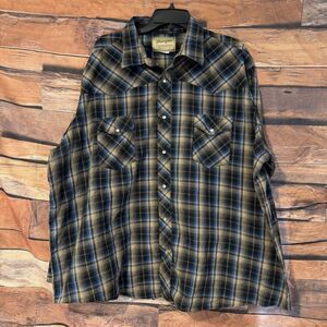 Wrangler Men's Western Pearl Snap Shirt Plaid Long Sleeve Cowboy Blue 3XL